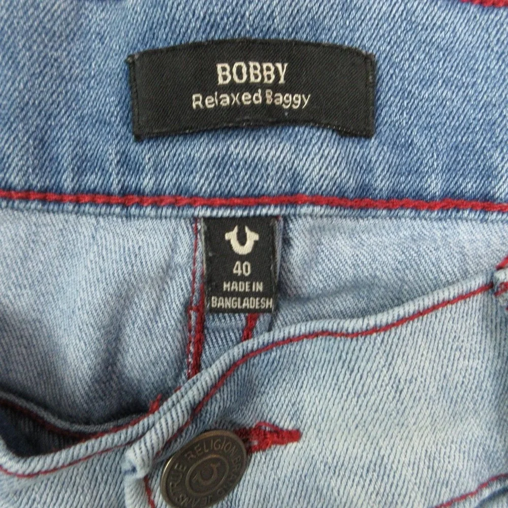True Religion Jeans Mens 40 Blue Light Wash Straight Relaxed Bobby 42x32*